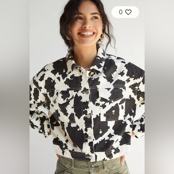 Le Lis Jackets & Blazers - Le Lis Collection Womens Cow Printed Denim Button Up Jacket Small 100% Cotton
